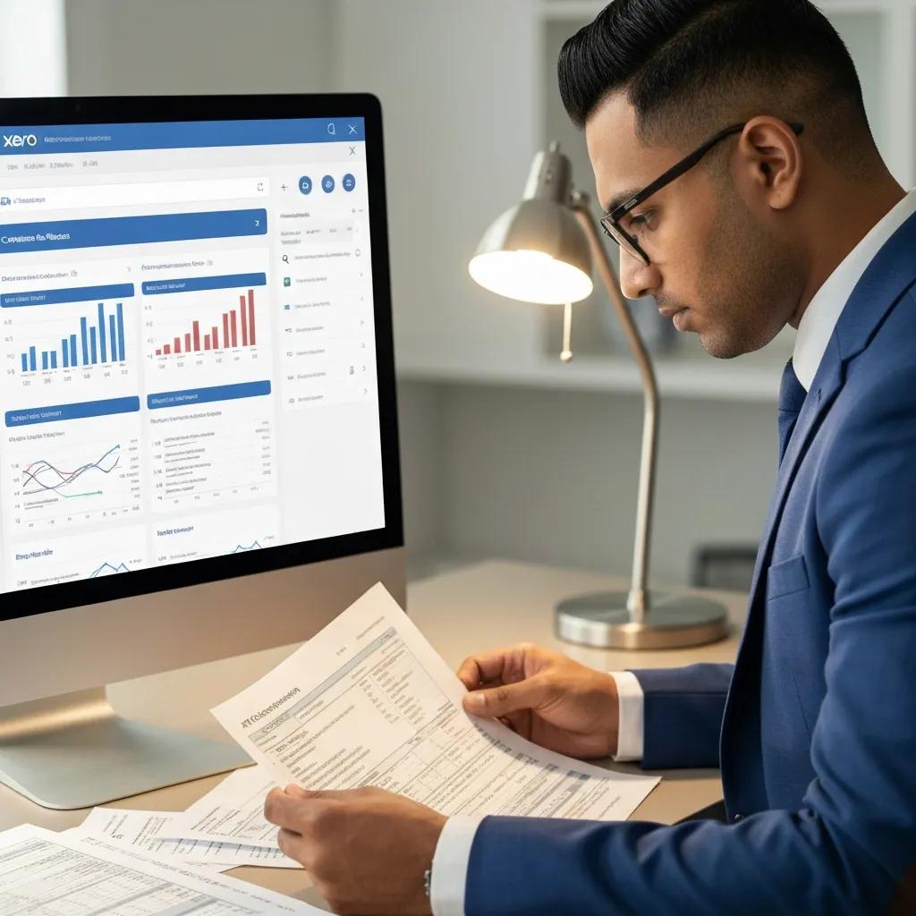 Accountant checking a Xero dashboard for BAS and STP compliance