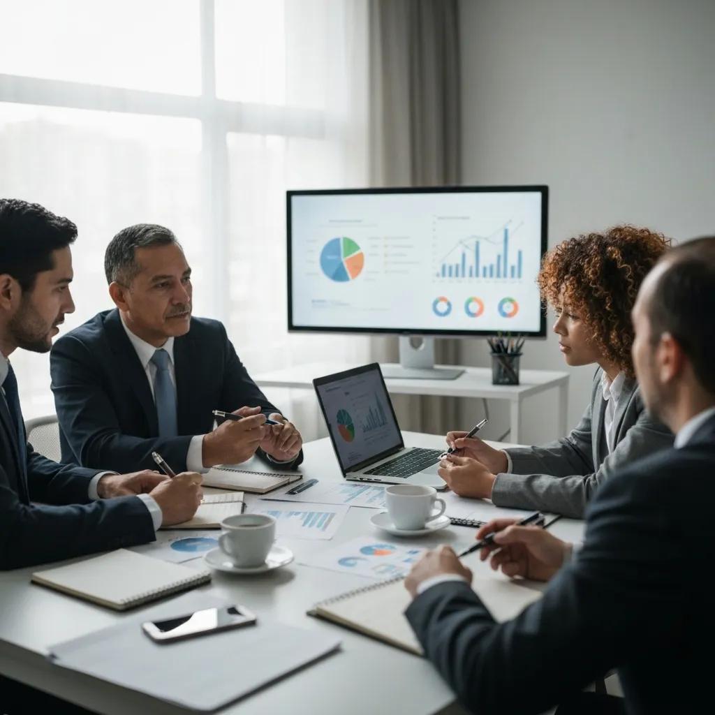 Business advisors collaborating on financial strategy in a meeting — advisory services in action