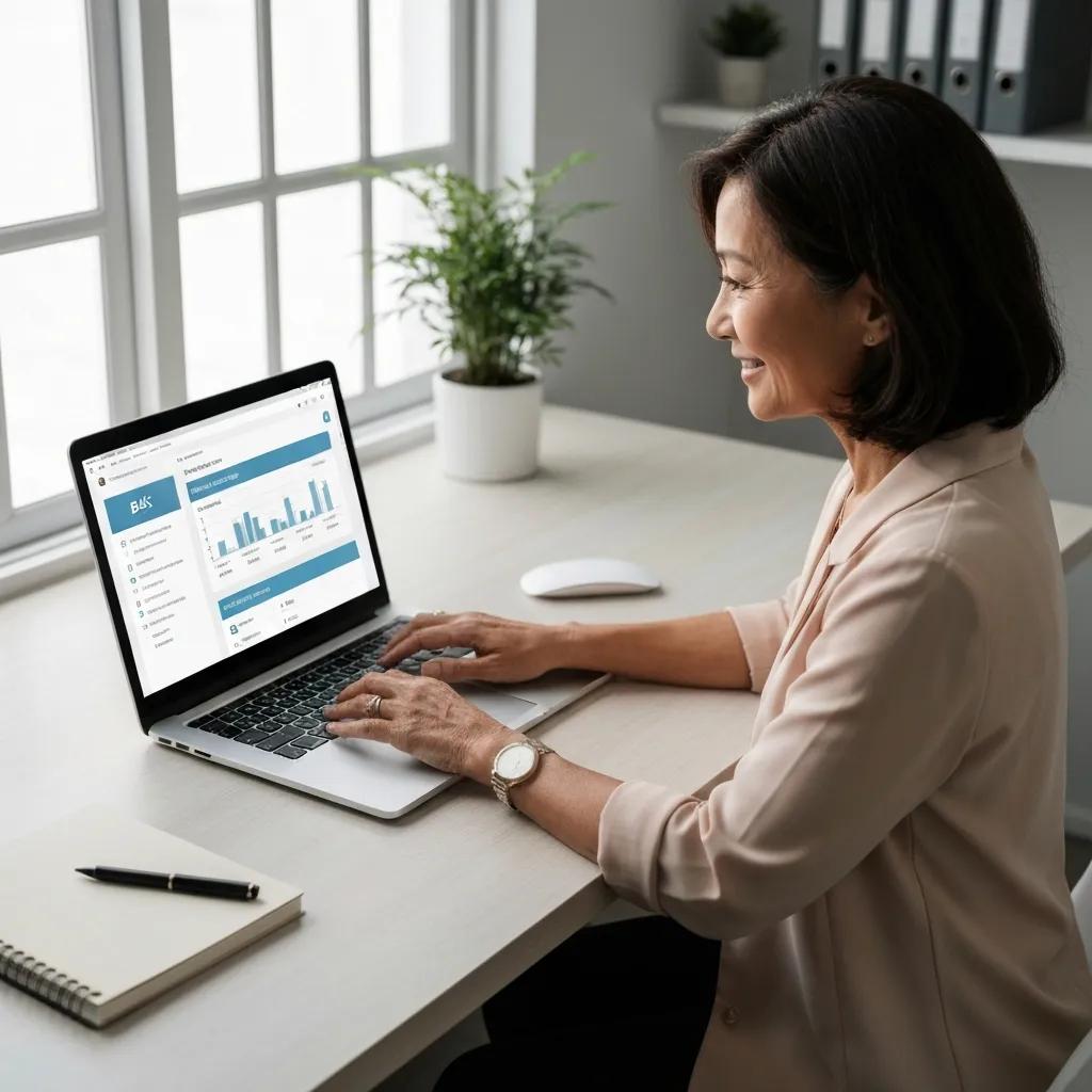 Person working on accounting software to prepare BAS in a bright office
